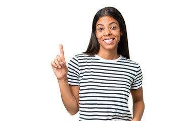 Young African american woman over isolated background showing and lifting a finger in sign of the best