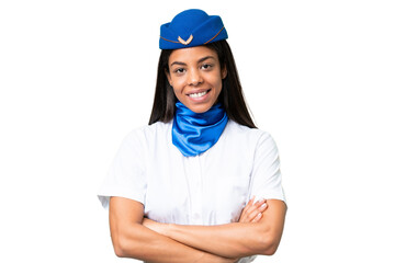 Airplane stewardess African american woman over isolated background keeping the arms crossed in frontal position