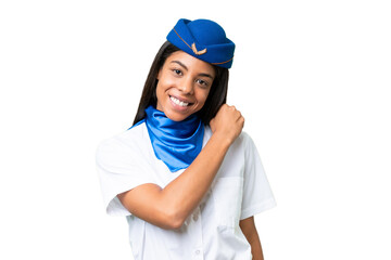 Airplane stewardess African american woman over isolated background celebrating a victory