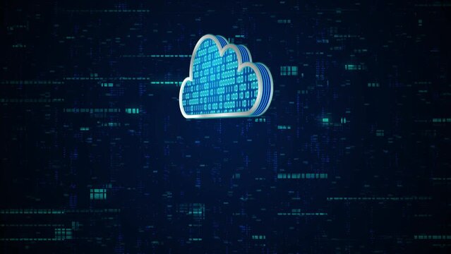 3D blue cloud glowing with blue binary number code database system, Privacy security protection network encode decode online access concept