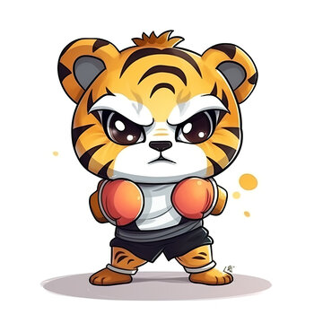 Little tiger boxer, cartoon chibi style, generative AI illustration