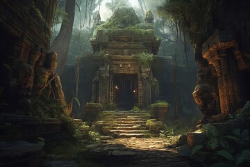 Generative AI illustration of ancient temple ruins in a jungle