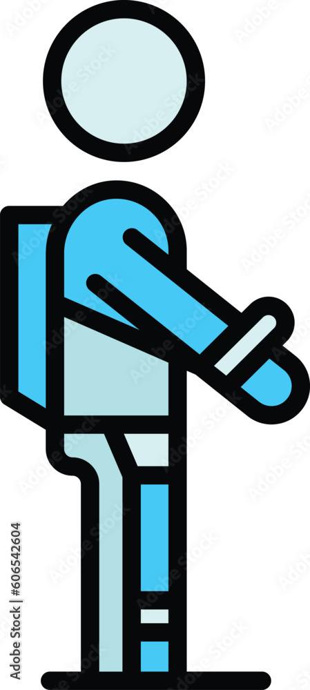 Poster worker exosuit icon outline vector. exoskeleton suit. robot man color flat