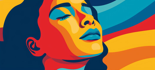 Colorful illustration of a woman head in retro style. Image Generative AI.