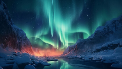 Fototapeta na wymiar Northern Lights Photography Aurora borealis Lapland night landscape