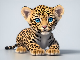 Cute leopard baby on a light background, very detailed digital illustration generative ai