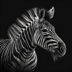 Fototapeta na wymiar Zebra head pattern black and white on black background. Generative AL