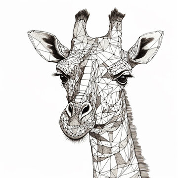 giraffe head drawing black and white isolated on white background. Generative AL