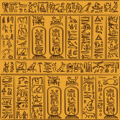 Ancient egyptian hieroglyphs alphabet pattern over black background. Ancient egyptian and ancient culture concept
