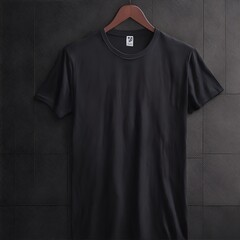 T-shirt mockup in black color. Mockup of realistic shirt with short sleeves. Blank t-shirt template with empty space for design
