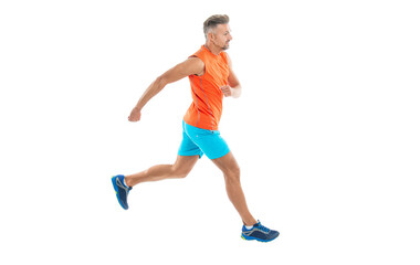 Fototapeta na wymiar athletic man sport runner sportsman running and joggig in sportswear has stamina isolated on white background
