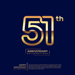 51 year anniversary logo design, anniversary celebration logo with double line concept, logo vector template illustration - obrazy, fototapety, plakaty
