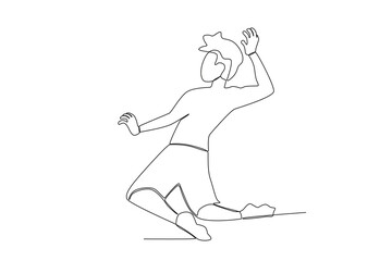 Fototapeta na wymiar A man jumps to receive a volleyball. Beach volleyball one-line drawing