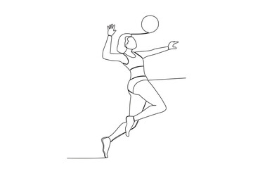 A woman doing a smash technique. Beach volleyball one-line drawing
