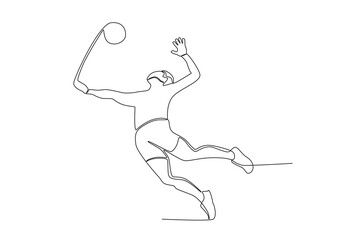 A boy plays volleyball well. Beach volleyball one-line drawing