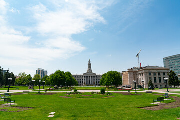 Wide shot of the Civic Center Park in Denver, Colorado