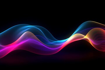 Dynamic 3D Render of Iridescent Neon Curved Wave in Motion on Black Background - Perfect for Banners, Wallpapers, and Covers, Generative AI.