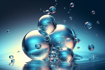 Revitalize and Hydrate Your Skin with Hyaluronic Acid Infused Facial Care Product Featuring Blue Water Molecules and Atoms, Generative AI.