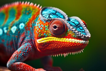 Vibrant Chameleon Lizard in Close-up, Generative AI.