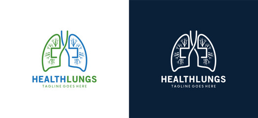 Health lungs logo design, respiratory health care vector symbol