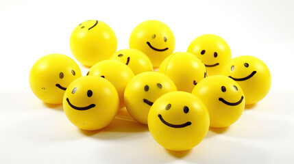 Smiling yellow balls on a white background. Close-up.