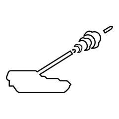 Self-propelled howitzer artillery system archer shoots projectile shell contour outline line icon black color vector illustration image thin flat style