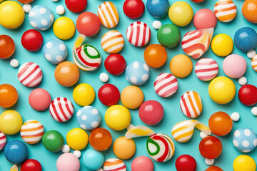 different candy over a studio background with vibrant colors