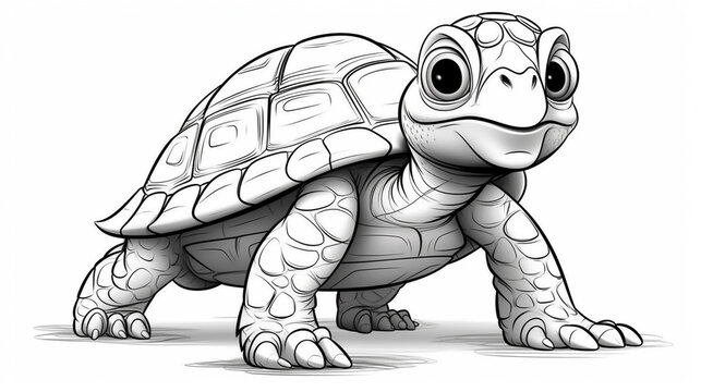 
turtles cartoon Coloring for little kids, coloring book stylization, line icon with image on white with many details. Illustration, Generative AI