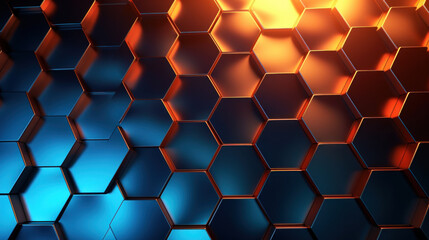 HexaBlend: Captivating Hexagonal Biogenic Background in Blue-to-Orange Gradient. Generative AI