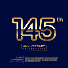 145 year anniversary logo design, anniversary celebration logo with double line concept, logo vector template illustration