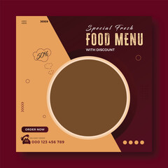 Fototapeta na wymiar Super delicious and Fast food restaurant offer menu template design with abstract background. Online sale promotion social media poster design for Instagram, Facebook etc. 