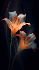 Beautiful close-up of orange lilys on a dark background, made with generative AI