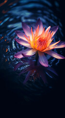 Beautiful close-up of a vibrant water lily on a dark background, made with generative AI