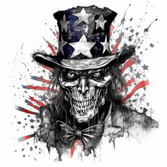 Occult Zombie 4th of July with American Flag Dark and Moody Clip Art