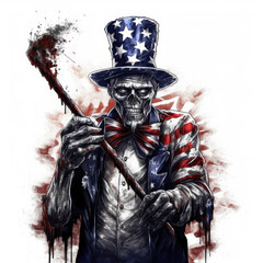 Fototapeta premium Occult Zombie 4th of July with American Flag Dark and Moody Clip Art