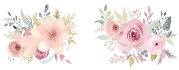 Fotobehang Bloemen Watercolor pastel flower decorative frame border, cut out. Copy space. Based on Generative AI