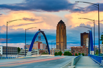 Timelapse of clouds behind the George Washington Carver Bridge in Des Moines, Iowa. 