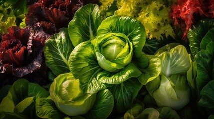 Romaine lettuce growing in a garden, surrounded by other vegetables and plants
