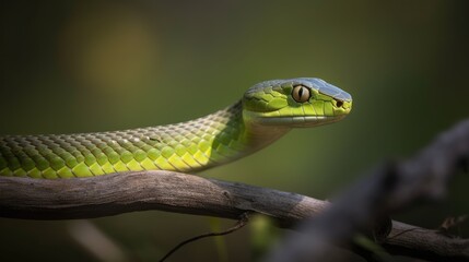 Obraz premium green snake on a branch