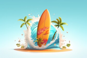 Fototapeta na wymiar Illustration of a surfboard icon - Summer icon concept - Created with Generative ai 