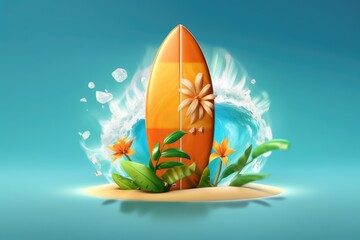 Illustration of a surfboard icon - Summer icon concept - Created with Generative ai  - obrazy, fototapety, plakaty
