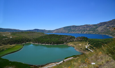 Naklejka na ściany i meble Located in Bitlis, Turkey, Mount Nemrut and its crater lakes are a very important tourism region.