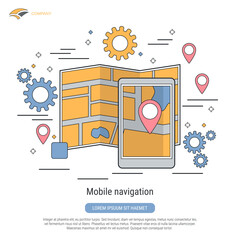Mobile navigation flat contour style vector concept illustration