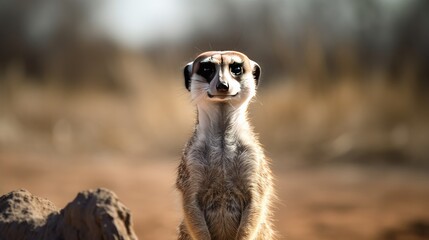 Fototapeta premium Peering curiously, the meerkat's close-up reveals its charming personality