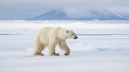 In slow, deliberate strides, the polar bear explores the Arctic landscape
