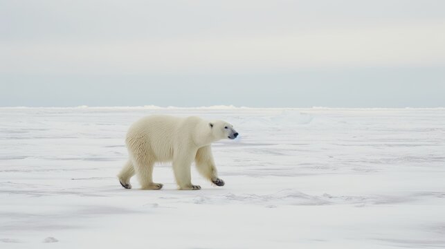 Gracefully moving across the ice, a polar bear takes each step with purpose