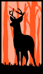 Silhouette Illustration of deer in forest 