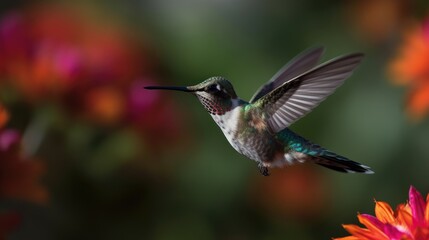 Naklejka na ściany i meble The close-up reveals the delicate intricacies of the hummingbird's slender beak