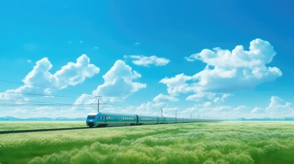 The Future of Sustainable Transportation: An Electric Train Moving Through a Green Landscape, generative ai
