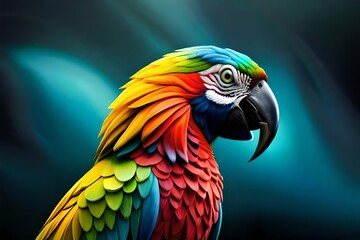Fototapeta premium Colorful parrot isolated on black background Generative AI